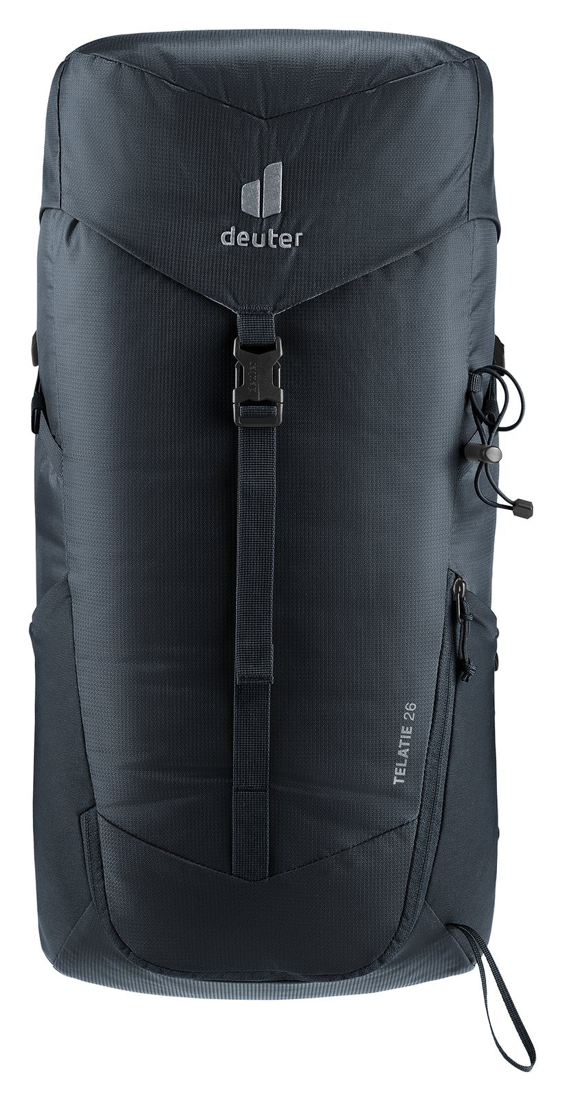 Deuter Telatie 26 in Black, straight-on front view with lid buckle