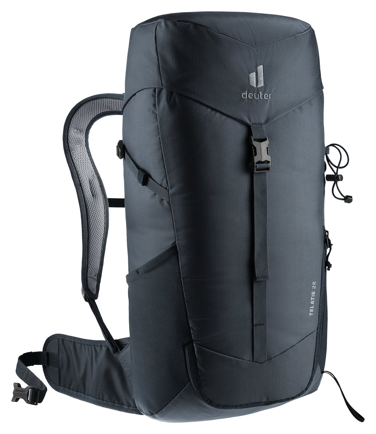 Deuter Telatie 26 in Black, side three-quarter view of the hip fin