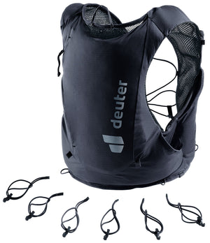 Deuter Traick 9 with its modular bungee cords laid out beside the vest