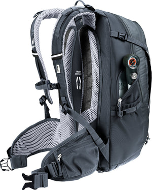 Deuter Trans Alpine 24 rear view with a pump in the zipped side pocket