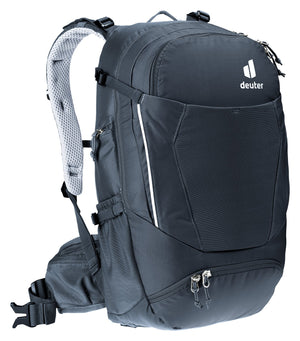 Deuter Trans Alpine 24 in Black, front three-quarter view with reflective piping