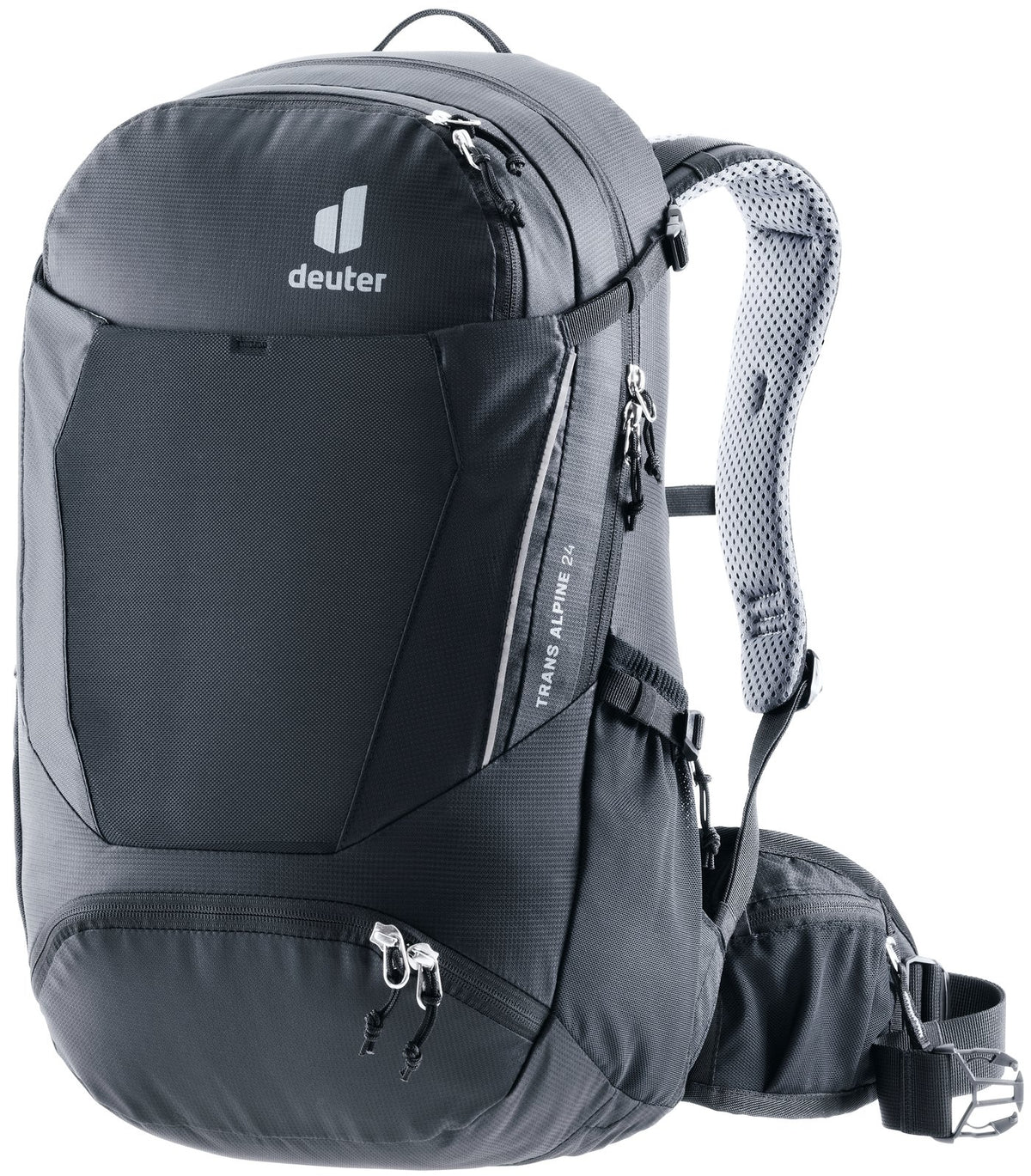 Deuter Trans Alpine 24 bike touring backpack in Black, front three-quarter view