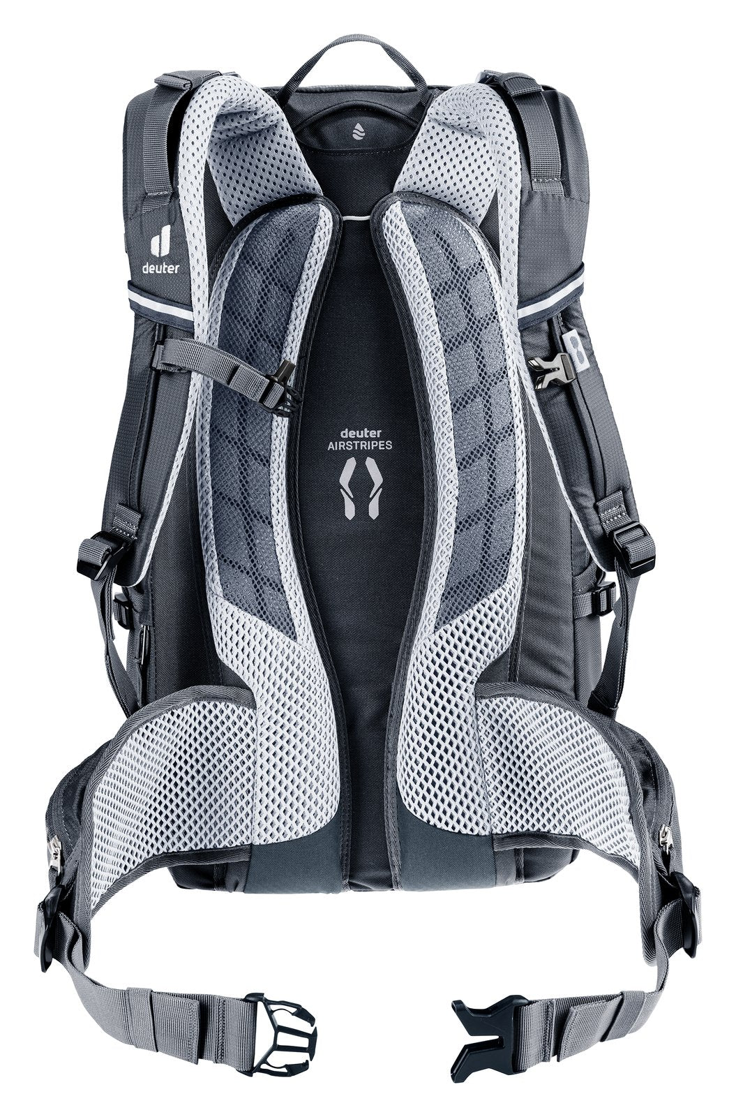 Back of the Deuter Trans Alpine 30 showing the Airstripes padding and hip fins