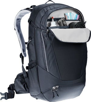Deuter Trans Alpine 30 opened to show the tool organiser with tools and tube