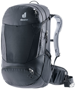 Deuter Trans Alpine 30 bike touring backpack in Black, front three-quarter view