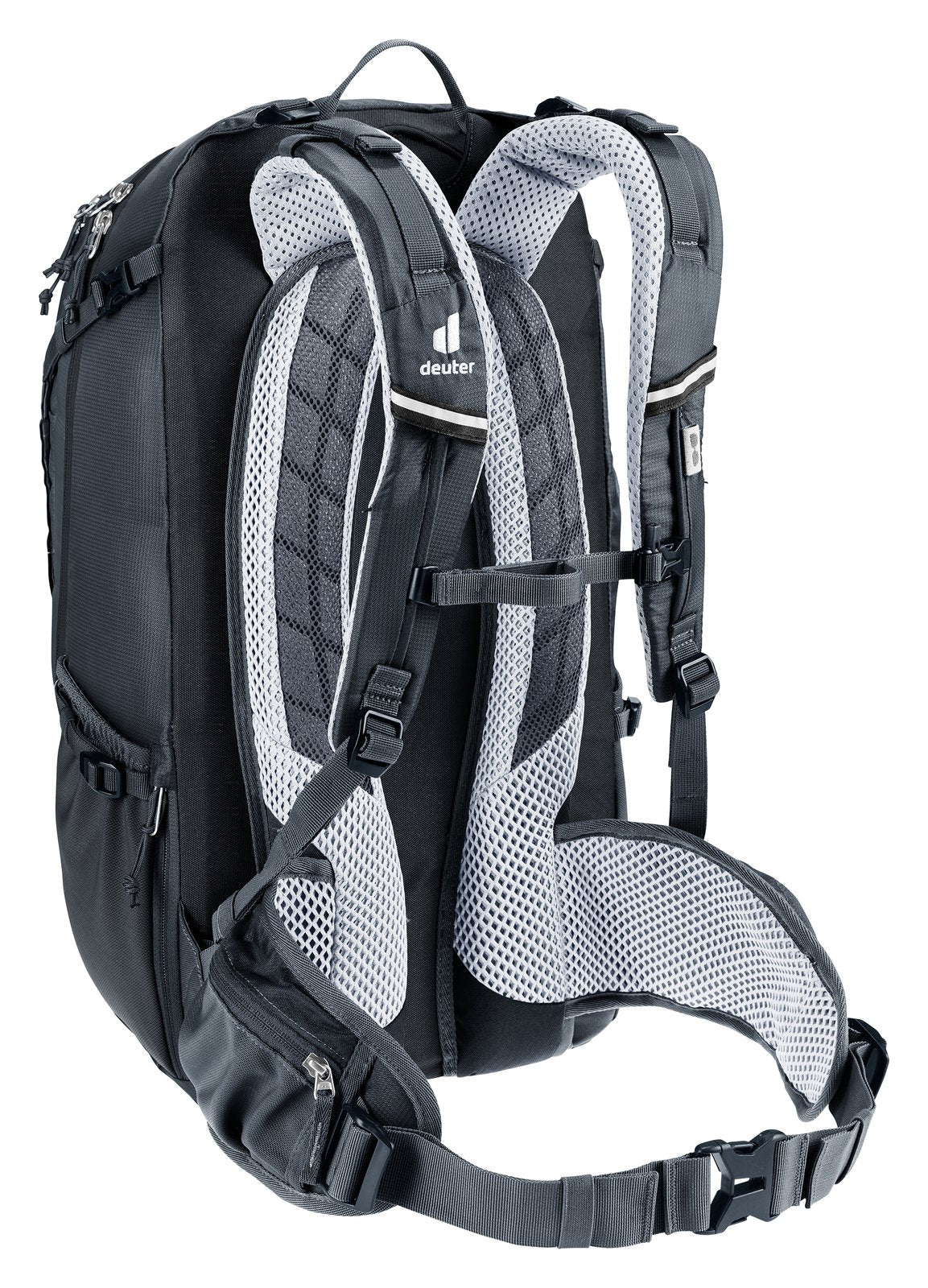 Deuter Trans Alpine 30 rear three-quarter view of the shoulder straps and sternum strap