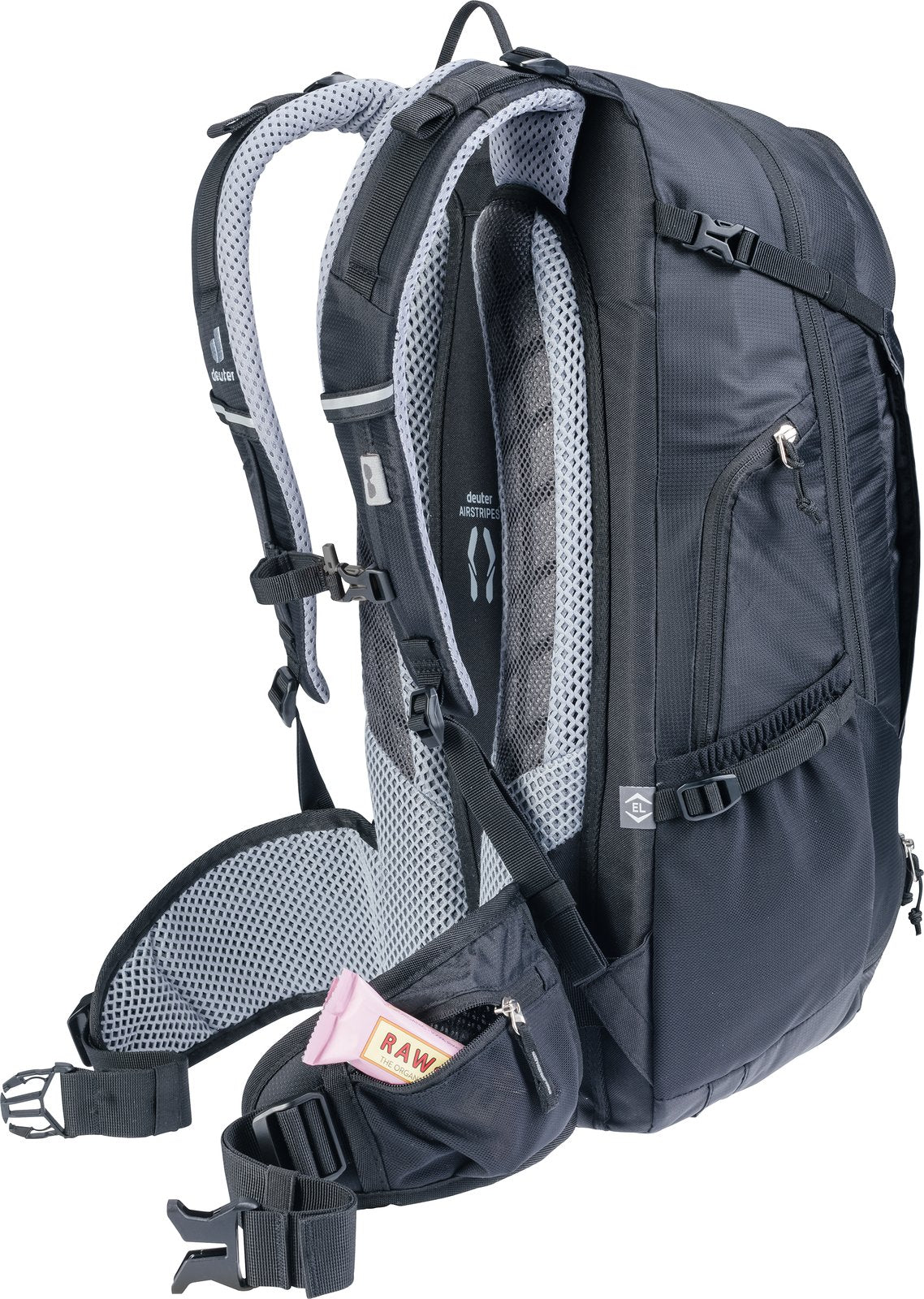 Deuter Trans Alpine 32 EL with a snack bar tucked into the hip fin