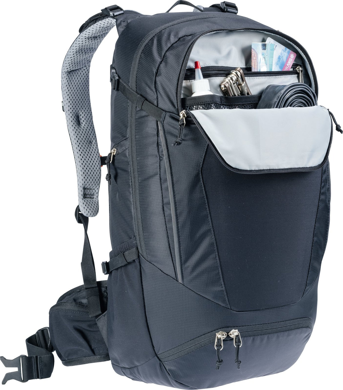 Deuter Trans Alpine 32 EL front panel open to show the tool organiser