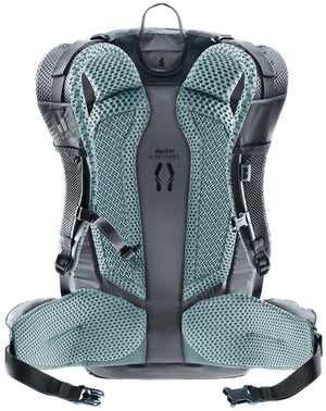 Back of the Deuter Trans Alpine Pro 28 showing the Airstripes mesh pads and padded hip fins