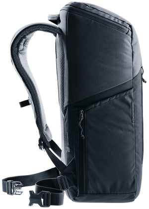 Deuter UP Stockholm in Black, side profile showing the slim, boxy shape