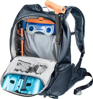 Deuter Updays 26 safety compartment open, holding a shovel blade, handle and probe