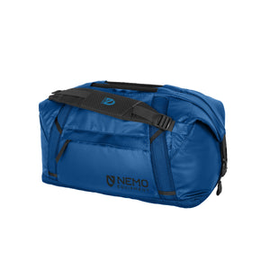 Nemo Double Haul in Lake blue at an angle, showing the top grab strap and side buckle