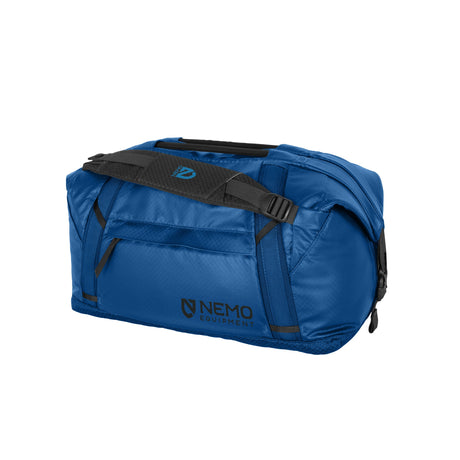Nemo Double Haul in Lake blue at an angle, showing the top grab strap and side buckle