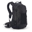 USWE Shred 16L MTB daypack in Carbon Black, front three-quarter view with mesh front pocket and hip belt