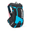 USWE Hydro 12L MTB hydration pack in Blue, front three-quarter view, black body with blue panels