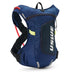 USWE Raw 4L hydration pack in Blue with yellow accents, front three-quarter view