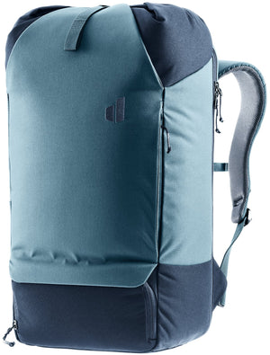 Deuter Utilion 30 in Atlantic Ink, light blue roll-top pack with navy base