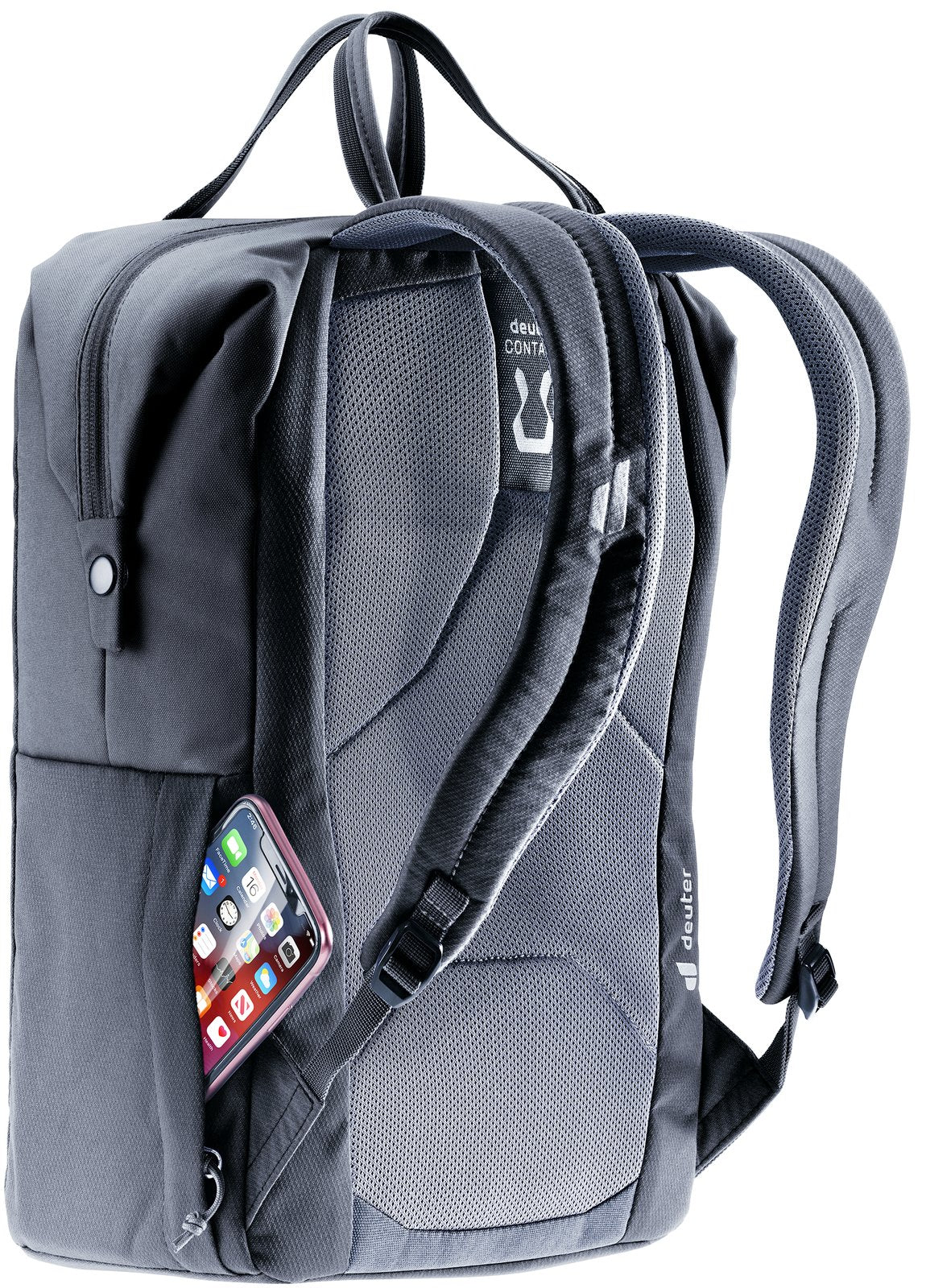 Deuter Vista with a phone in the side smartphone pocket by the back panel