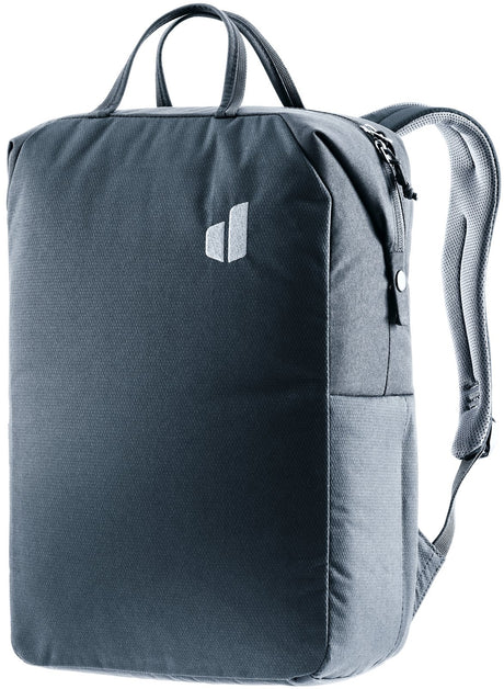 Deuter Vista city backpack in Black, front three-quarter view with tote handles