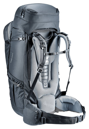 Deuter Voyager 60+10 SL rear three-quarter view of the harness and hip belt