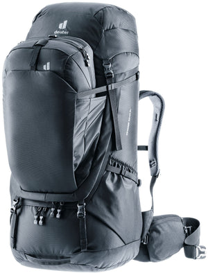 Deuter Voyager 60+10 SL women's travel backpack in Black with daypack docked on the front