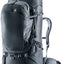 Deuter Voyager 65+10 travel backpack in Black with the day pack attached to the front