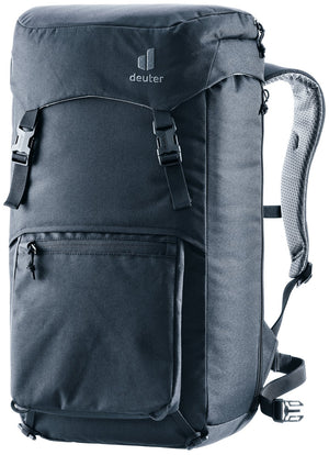 Deuter Walker 24 everyday backpack in Black, front three-quarter view with buckled lid