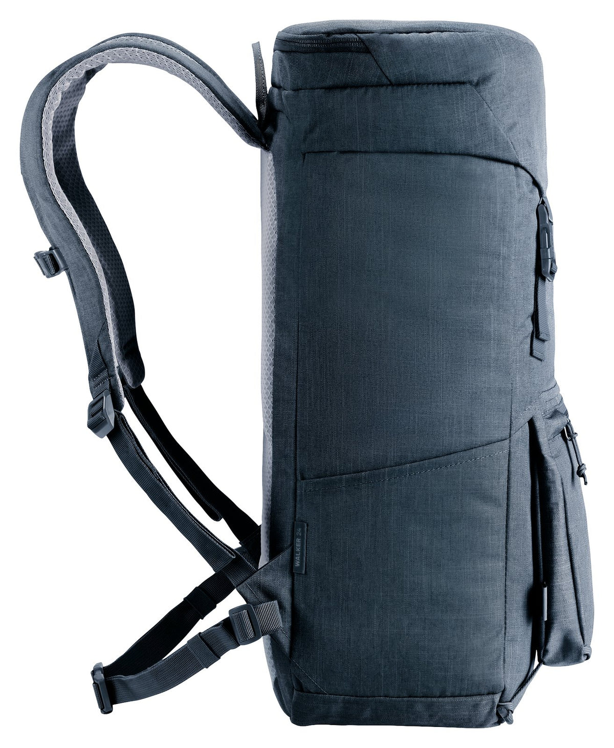 Deuter Walker 24 in Black, side profile with laptop side zip