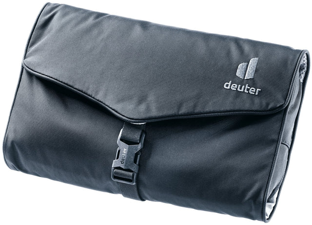 Deuter Wash Bag II toiletry bag in Black, folded closed with its buckle