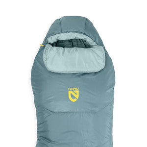 Nemo Tempo women's sleeping bag in Arctic blue-grey with Aquifer hood lining