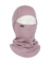 XTM Merino 230 Wool Balaclava in Fog, a dusty pink, front view with the long neck draped at the base
