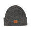 XTM Hustle men's beanie in Dark Grey Marle rib knit with a rolled cuff and tan leather badge