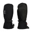 XTM Sapporo II women's snow mitts in Black, back of hand and faux leather palm side by side