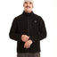 Man wearing the XTM Stanley men's fleece jacket in Black, zipped up, with a zipped chest pocket and woven badge