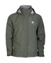 XTM Kakadu II men's 3-layer rain jacket in Khaki Green, front view with storm flap closed