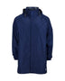 XTM Stash 2L 3/4 length rain jacket in Patriot Blue navy, front view with elastic cuffs
