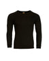 Black XTM Heatflex thermal top laid flat, front view with crew neck and ribbed cuffs