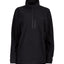 Black XTM quarter-zip micro fleece pullover laid flat, front view with a zipped chest pocket