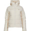 XTM Performance Woolxloft Womens Jacket in Bone, a cream colour, front view on white with the hood up