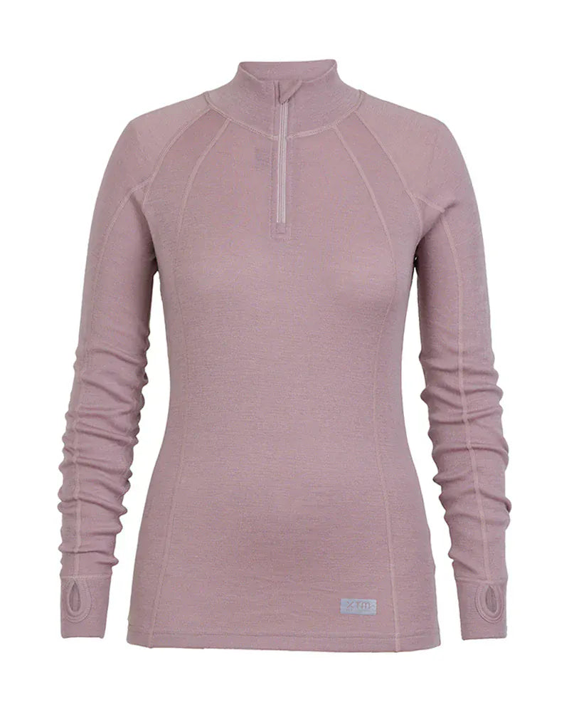 XTM Performance Women's Thermal Top Fog / 8 Ladies Merino 230 Wool Zip Neck Long Sleeve Thermal Top ML003-FOG-08