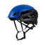 Mammut Wall Rider climbing helmet in Surf blue, side view with headlamp clip at the front