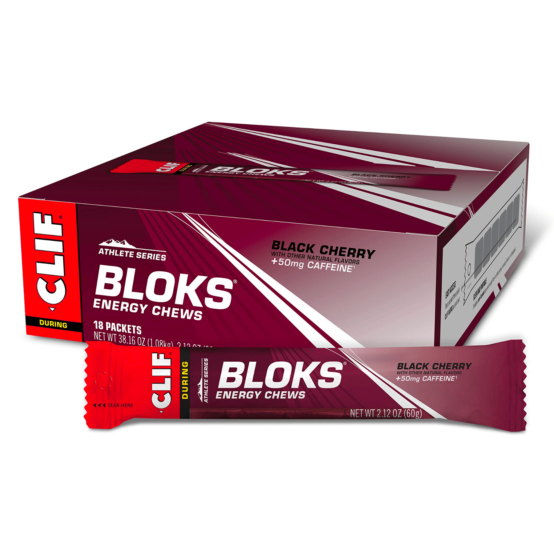 clif Energy Chews Box of 18 / Black Cherry (50mg Caffeine) BLOKS Energy Chews CLIF55