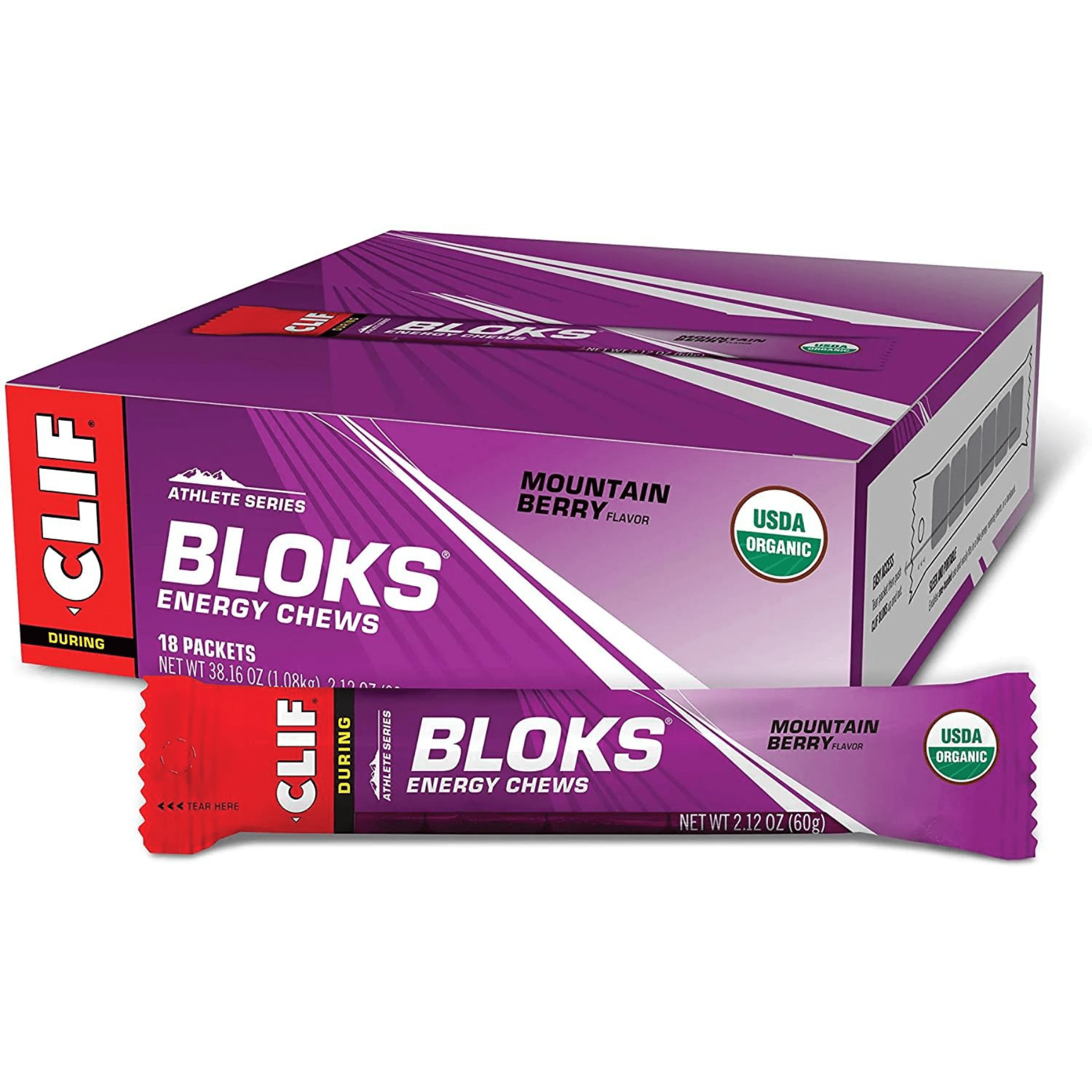 clif Energy Chews Box of 18 / Mountain Berry BLOKS Energy Chews CLIF51